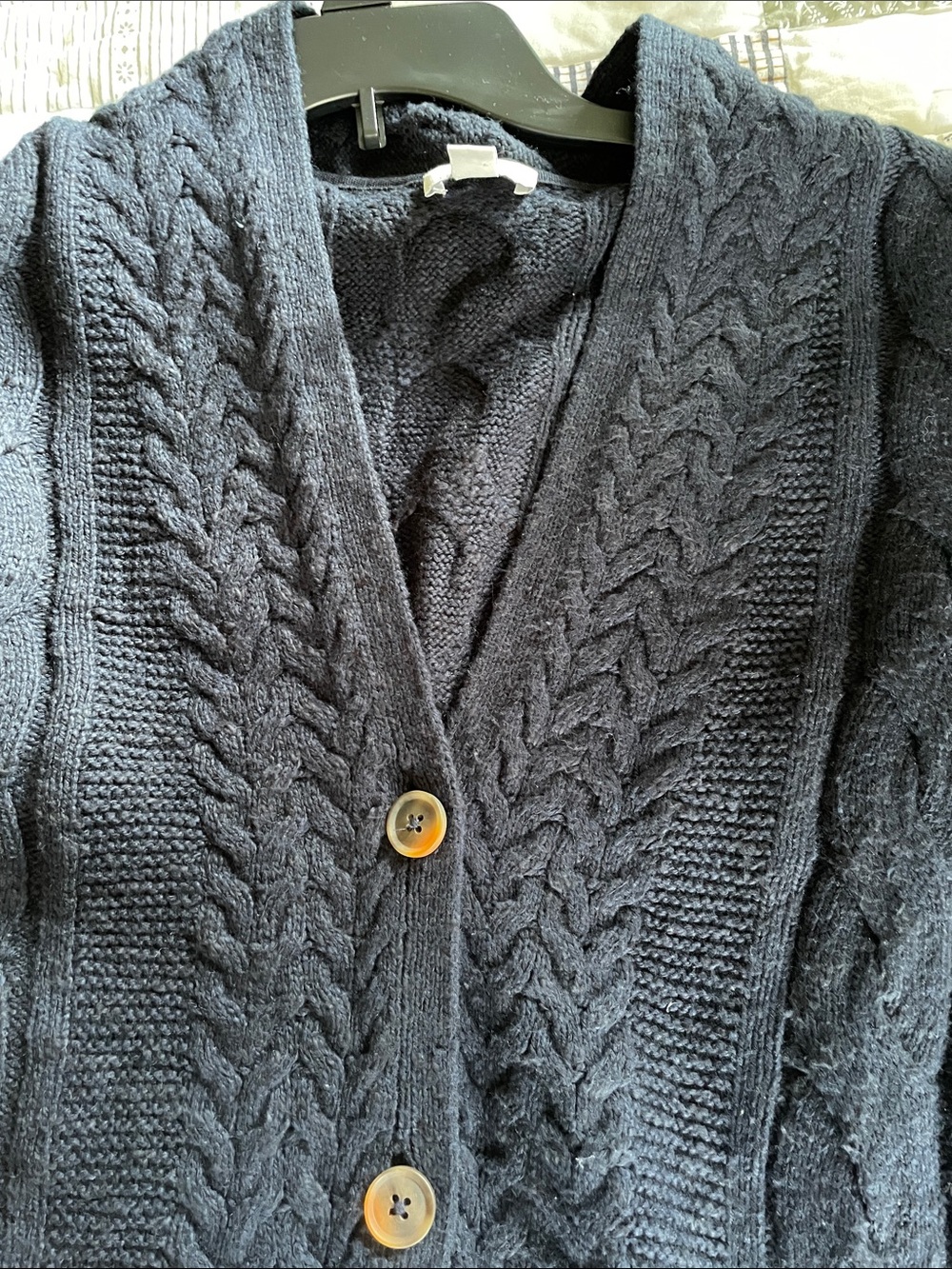 J.Jill Navy Blue Cable Knit Tunic Length Cardigan w/2 front pockets